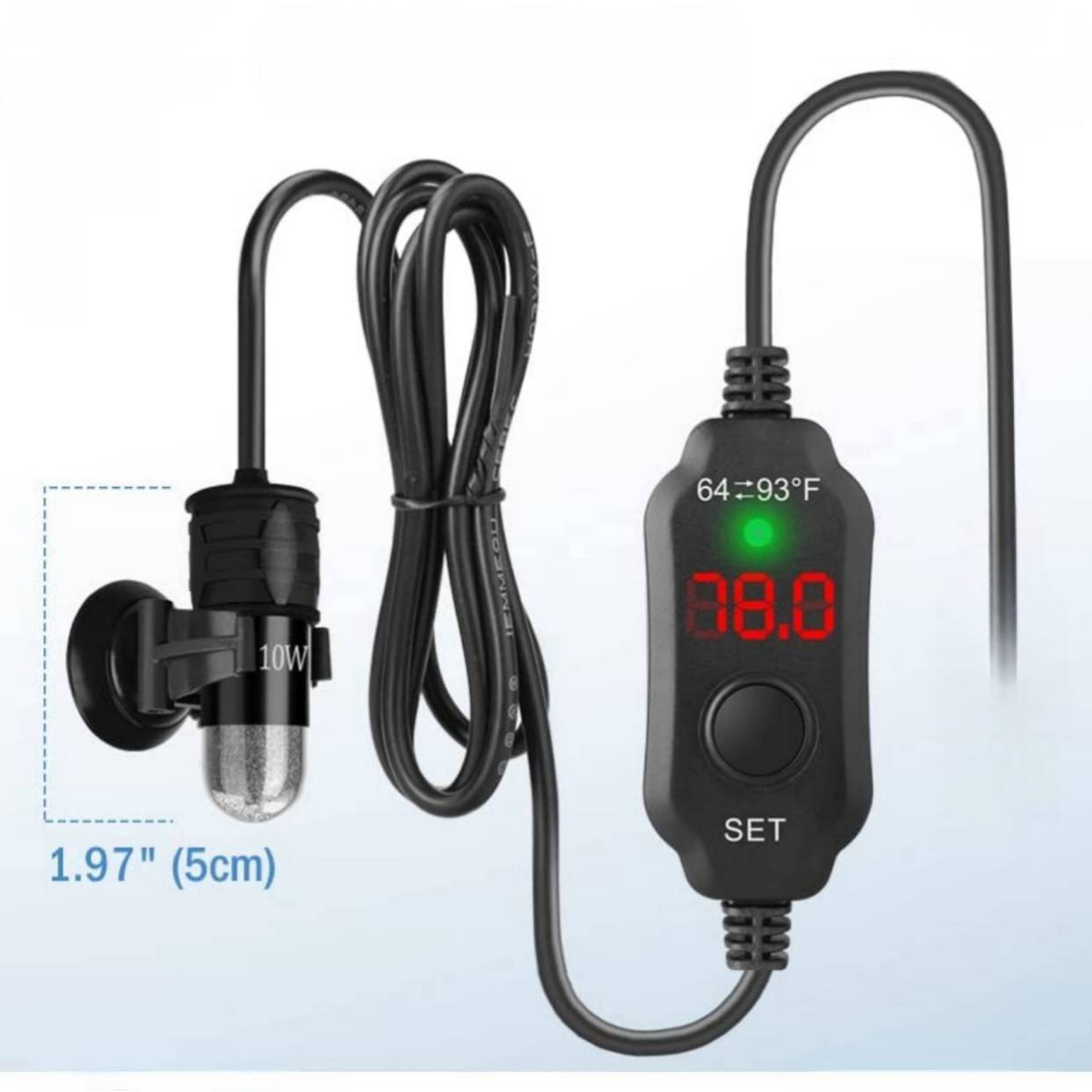 10 Watt Adjustable Mini Aquarium Heater for 1 Gallon Fish Tank | Digital Display | AC Wall Plug-In