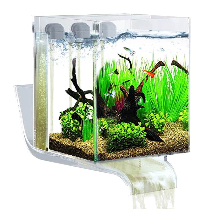 Low-Maintenance, Self-Cleaning Aquarium Kit | Lid | Waterfall Stand | 5 Gallon Cube Hassle-Free Fish Tank - NoClean Aquariums