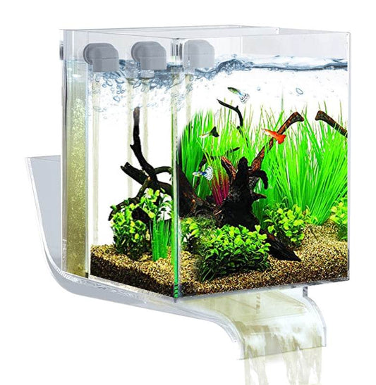 Low-Maintenance, Self-Cleaning Aquarium Kit | Lid | Waterfall Stand | 5 Gallon Cube Hassle-Free Fish Tank - NoClean Aquariums
