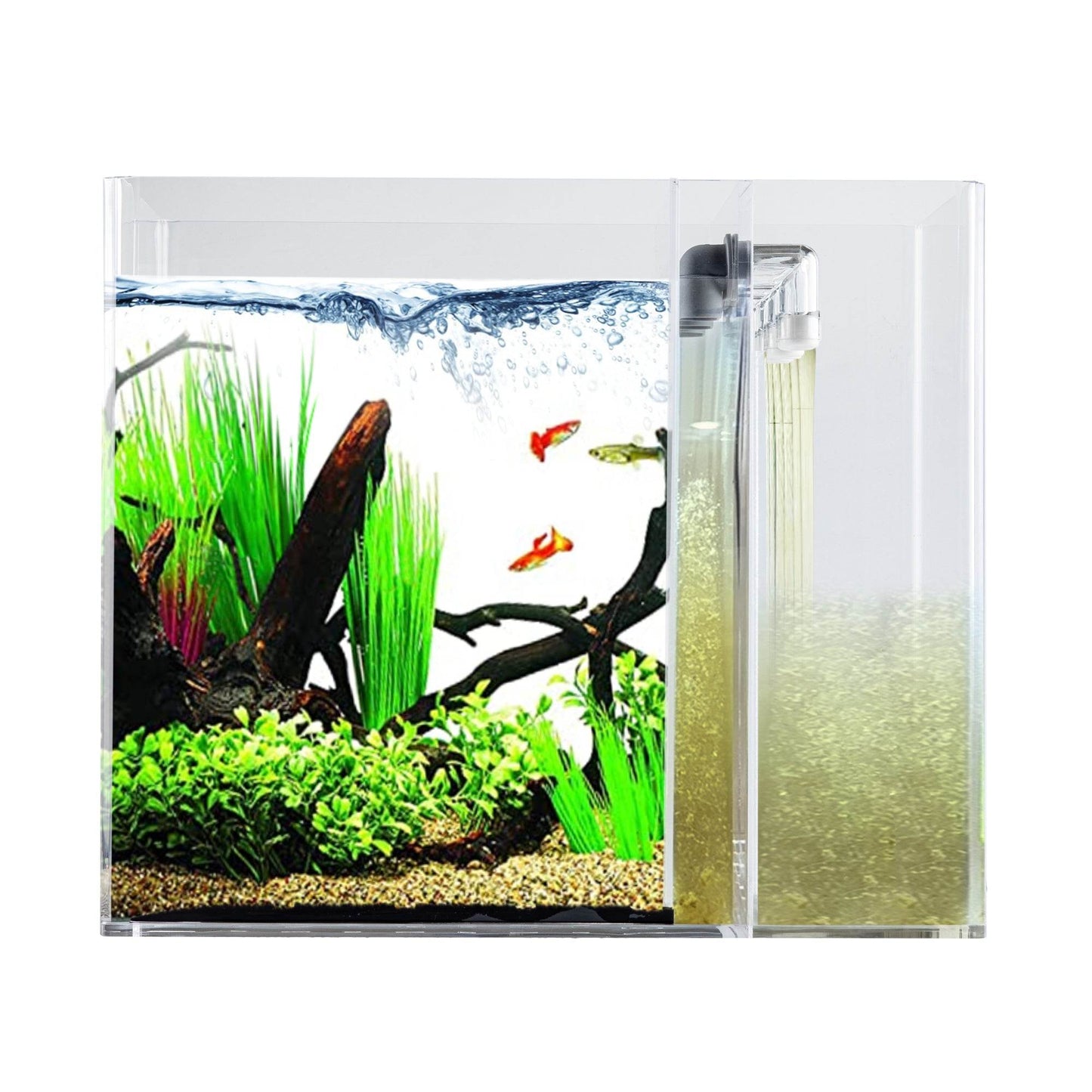 Low-Maintenance, Self-Cleaning Aquarium Kit | Lid | Waterfall Basin | 5 Gallon Cube Hassle-Free Fish Tank - NoClean Aquariums