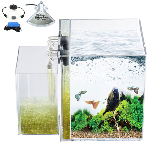 3 Gallon Cube Self-Cleaning AquariumKIT | Lid | Waterfall Basin | Dazzle LED | Air Pump | Heater