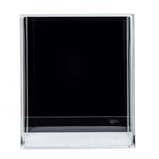 Clear rectangular self-cleaning aquarium with black background and textured white base