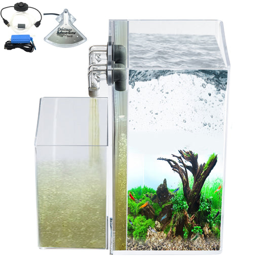 2.5 Gallon Tall Self-Cleaning Aquarium Kit | Lid | Waterfall Basin | Dazzle LED | Air Pump