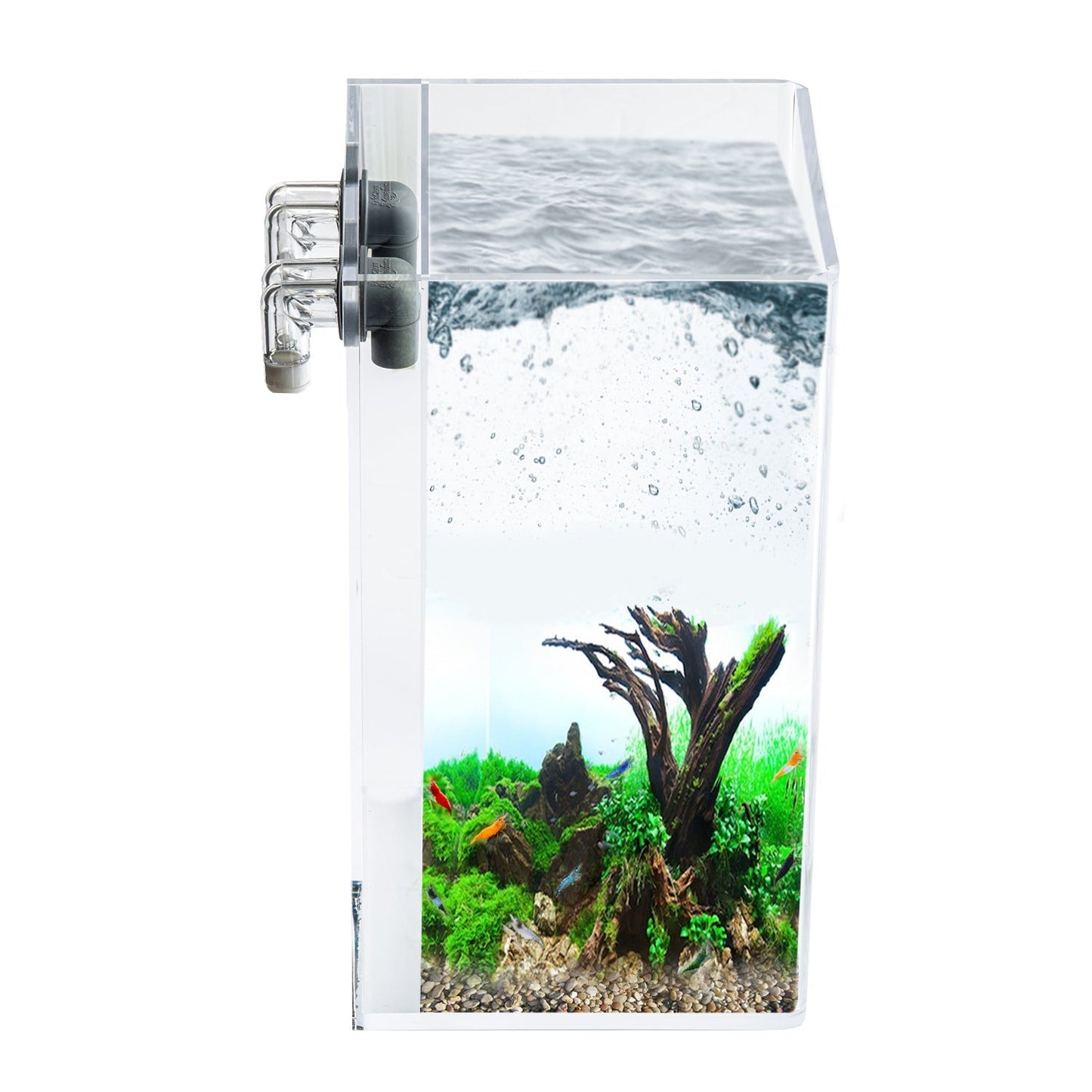 2.5 Gallon Tall Self-Cleaning Aquarium KIT | Lid | Waterfall Basin | Dazzle LED | Air Pump | Heater