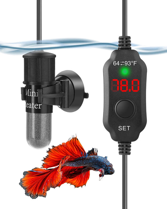 10 Watt Adjustable Mini Aquarium Heater for 1 Gallon Fish Tank | Digital Display | AC Wall Plug-In