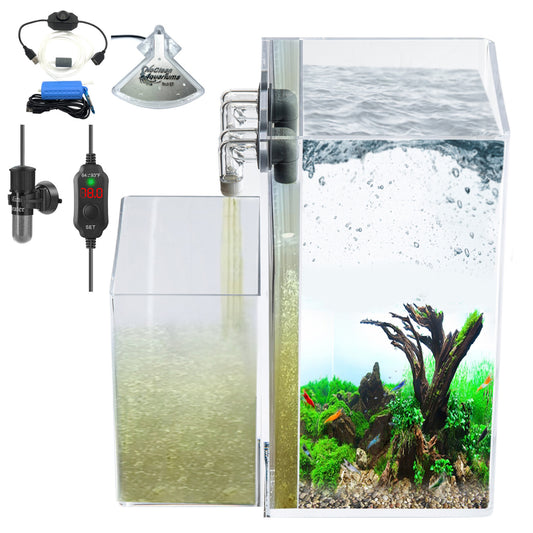 2.5 Gallon Tall Self-Cleaning Aquarium KIT | Lid | Waterfall Basin | Dazzle LED | Air Pump | Heater